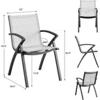 Set da pranzo Acekool da 7 pezzi per 6 persone, set da tavolo e sedie da esterno in alluminio, tavolo rettangolare con foro per ombrellone, 6 sedie impilabili