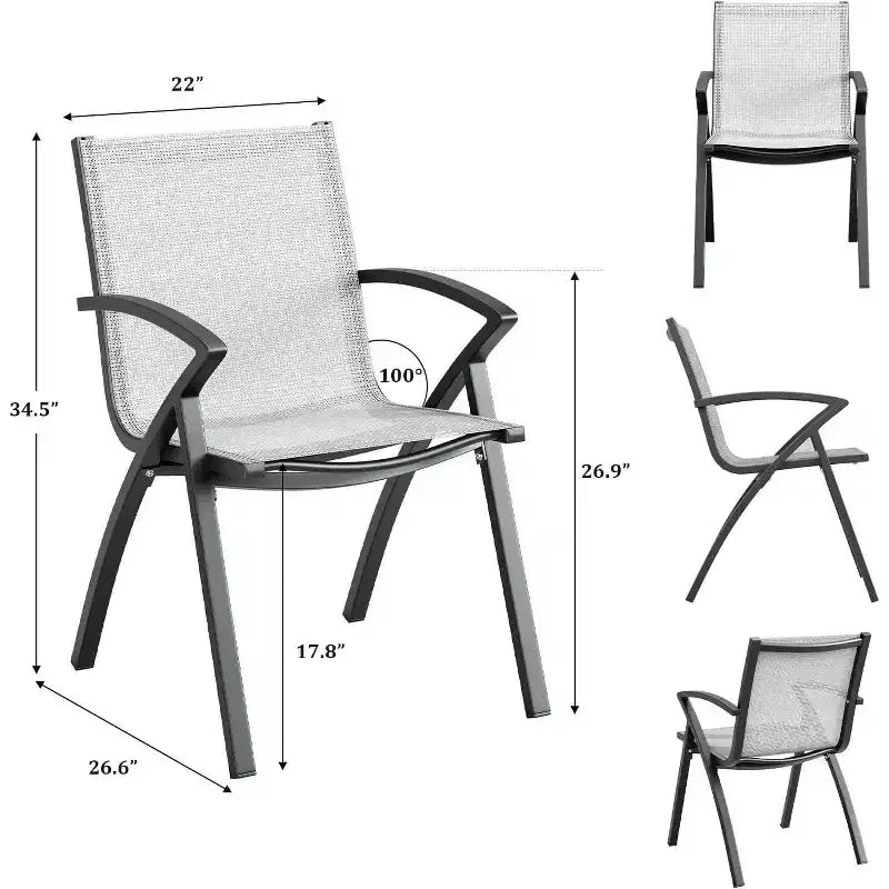 Set da pranzo Acekool da 7 pezzi per 6 persone, set da tavolo e sedie da esterno in alluminio, tavolo rettangolare con foro per ombrellone, 6 sedie impilabili