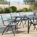 Set da pranzo Acekool da 7 pezzi per 6 persone, set da tavolo e sedie da esterno in alluminio, tavolo rettangolare con foro per ombrellone, 6 sedie impilabili