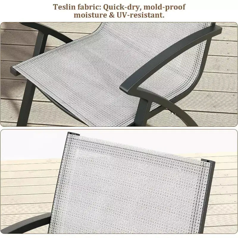 Set da pranzo Acekool da 7 pezzi per 6 persone, set da tavolo e sedie da esterno in alluminio, tavolo rettangolare con foro per ombrellone, 6 sedie impilabili