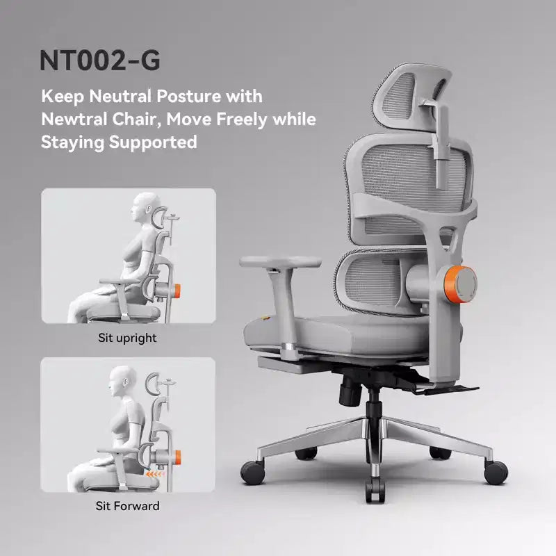 Sedia da ufficio ergonomica Newtral con poggiapiedi - Sedia reclinabile con braccioli 4D - NT002+LAPD-GRAY