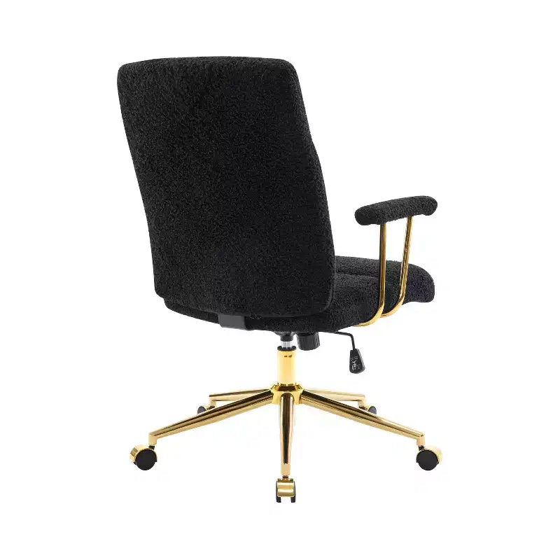 Sedia da Ufficio Okak Moderna in Pile con Struttura Dorata, Sedia Comoda Girevole a 360° con Altezza Regolabile e Ruote, Sedia da Scrivania per Studio, Sala di Lettura