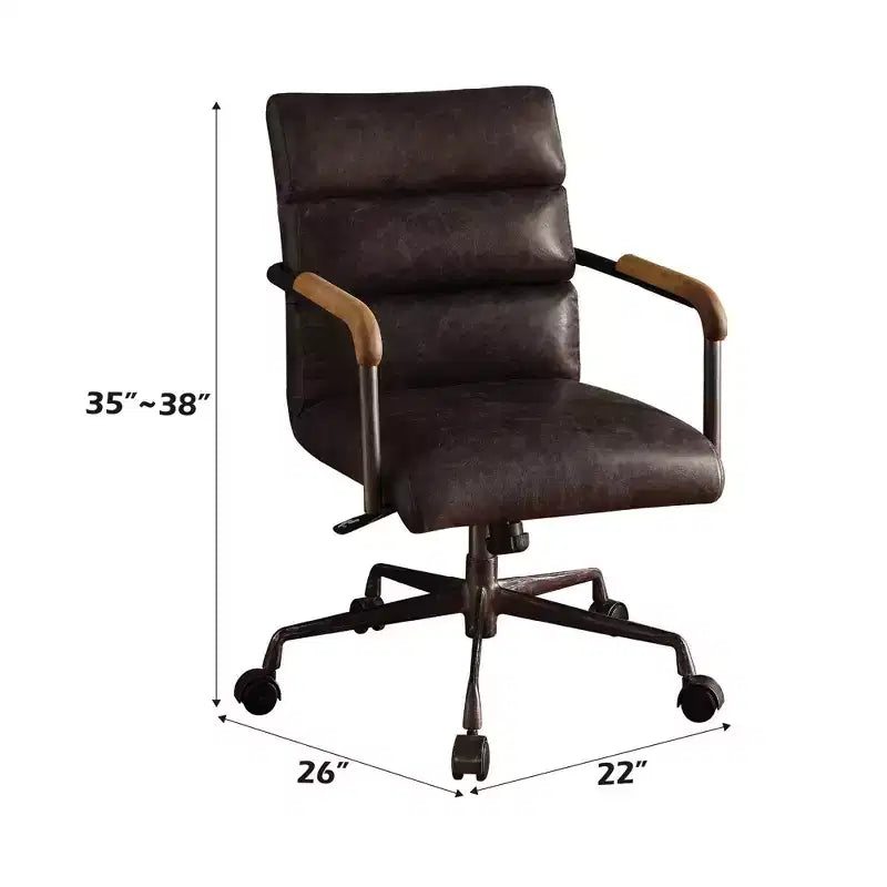 Sedia da scrivania Okak in pelle pieno fiore, sedia direzionale con braccioli in legno e struttura in metallo, sedia elegante e confortevole per casa e ufficio
