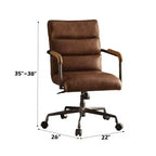 Sedia da scrivania Okak in pelle pieno fiore, sedia direzionale con braccioli in legno e struttura in metallo, sedia elegante e confortevole per casa e ufficio