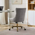 Sedia da ufficio moderna Okak, sedia da scrivania imbottita con base in metallo dorato e bottoni decorativi, sedia comoda regolabile in altezza per ufficio, casa