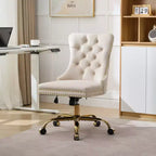 Sedia da ufficio moderna Okak, sedia da scrivania imbottita con base in metallo dorato e bottoni decorativi, sedia comoda regolabile in altezza per ufficio, casa