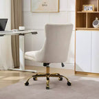 Sedia da ufficio moderna Okak, sedia da scrivania imbottita con base in metallo dorato e bottoni decorativi, sedia comoda regolabile in altezza per ufficio, casa