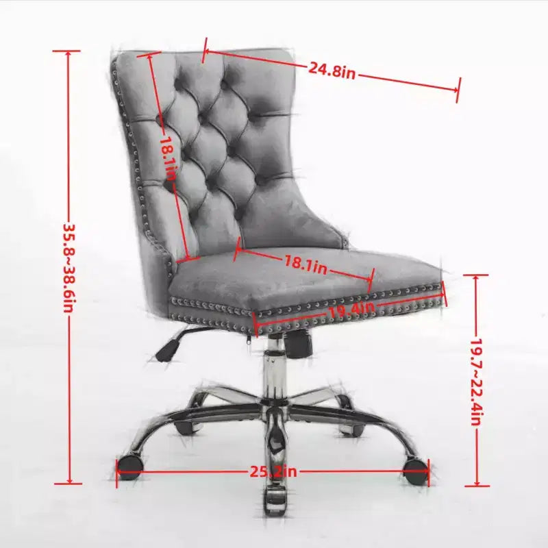 Sedia da ufficio moderna Okak, sedia da scrivania imbottita con base in metallo dorato e bottoni decorativi, sedia comoda regolabile in altezza per ufficio, casa