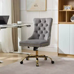 Okak Modern Office Chair, Upholstered Desk Chair with Golden Metal Base and Decorative Buttons, Height-Adjustable Comfy Chair for Office, Home