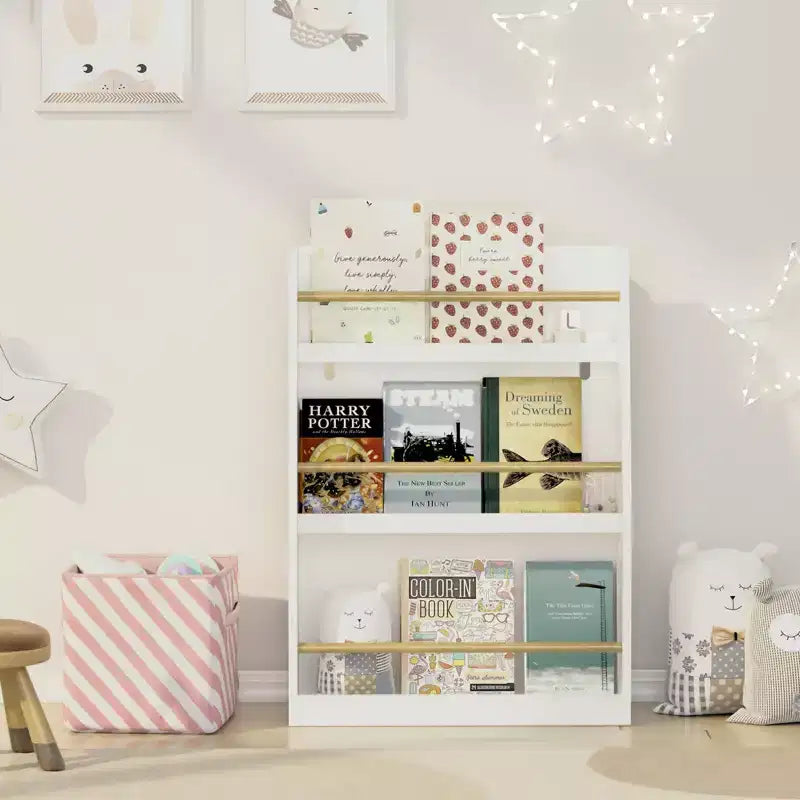 Okak Kid Bookshelf, Storage Shelves with 3 Tiers, Small Bookcase for Books and CDs, Storage Organizer for Living Room, Hallway, Office