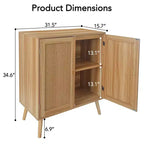 Mobile Buffet in Rattan con Contenitore, Credenza da Fattoria con Ripiani Regolabili e Piedini in Legno