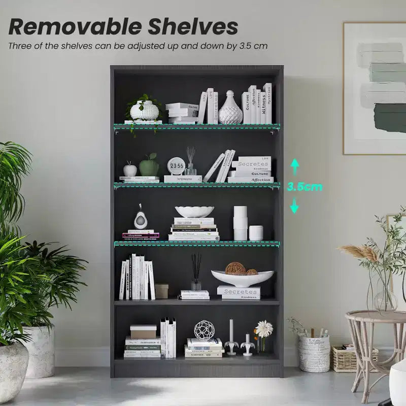 Libreria moderna Okak da 152 cm, con 5 ripiani aperti, organizer autoportante per soggiorno, ufficio