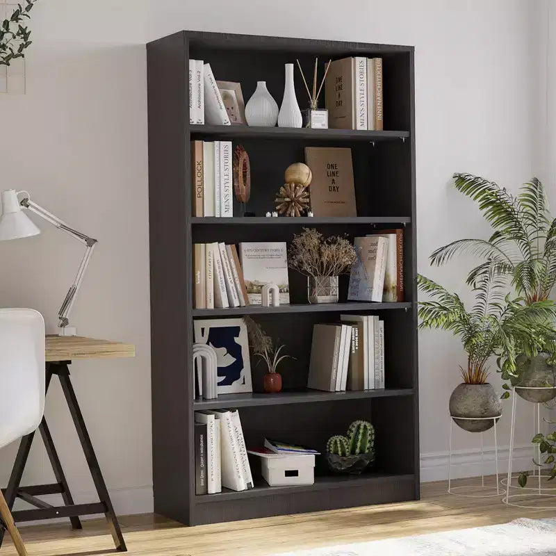 Libreria moderna Okak da 152 cm, con 5 ripiani aperti, organizer autoportante per soggiorno, ufficio