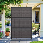 MAYEERTY Rattan Woven Cross Pattern Black Screen Outdoor and Indoor Divider with Free Standing Decorative Privacy Screen for Balcony