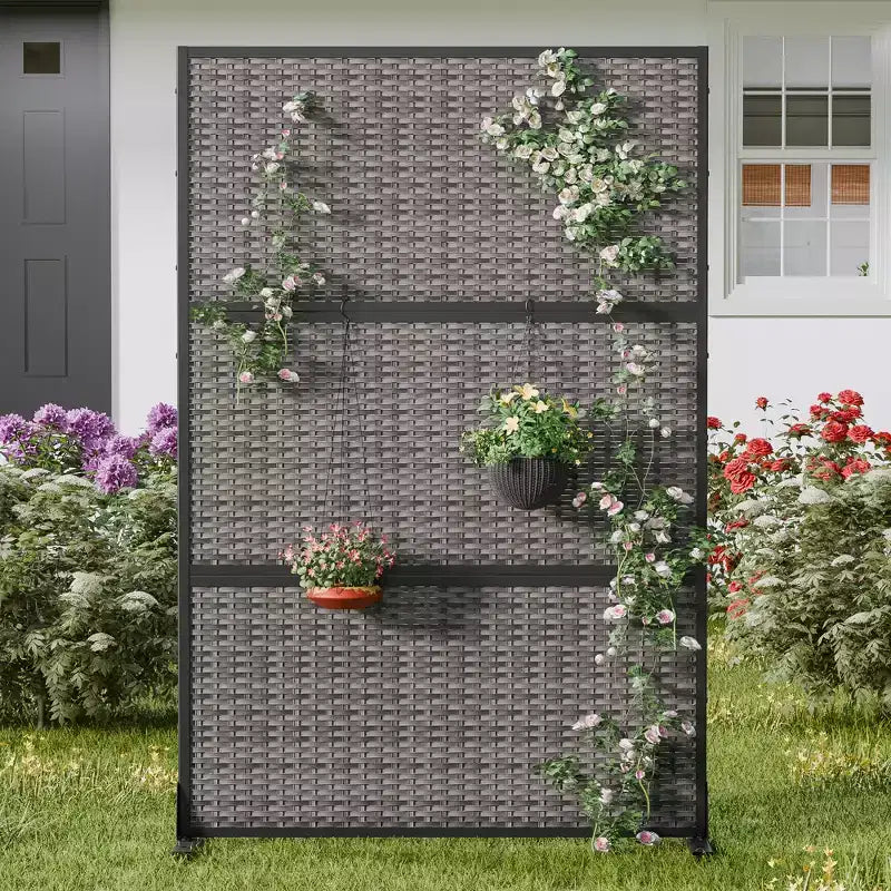 MAYEERTY Divisorio Intrecciato in Rattan a Motivo Incrociato Nero Schermo per Esterni e Interni Indipendente Schermo Decorativo per la Privacy per Balcone