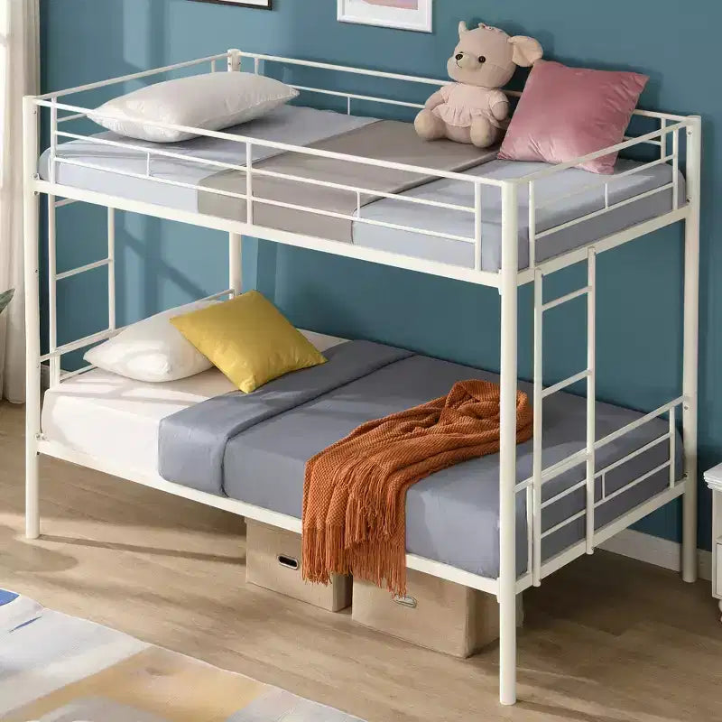 Bellemave Letto a castello in metallo a due piazze con ringhiera e scaletta, letto convertibile resistente per bambini, ragazzi e adulti, bianco