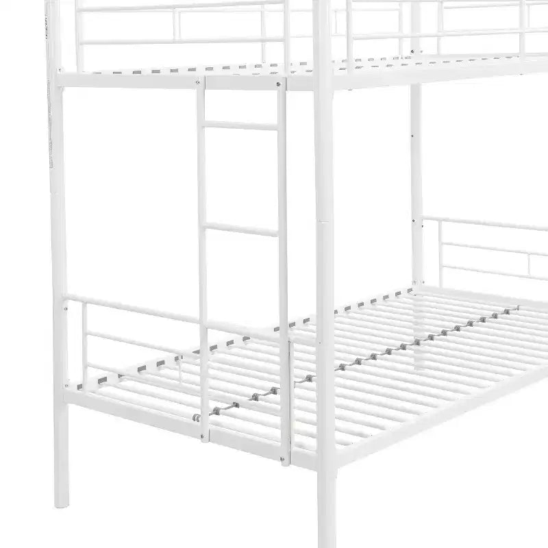 Bellemave Letto a castello in metallo a due piazze con ringhiera e scaletta, letto convertibile resistente per bambini, ragazzi e adulti, bianco