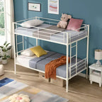 Bellemave Letto a castello in metallo a due piazze con ringhiera e scaletta, letto convertibile resistente per bambini, ragazzi e adulti, bianco
