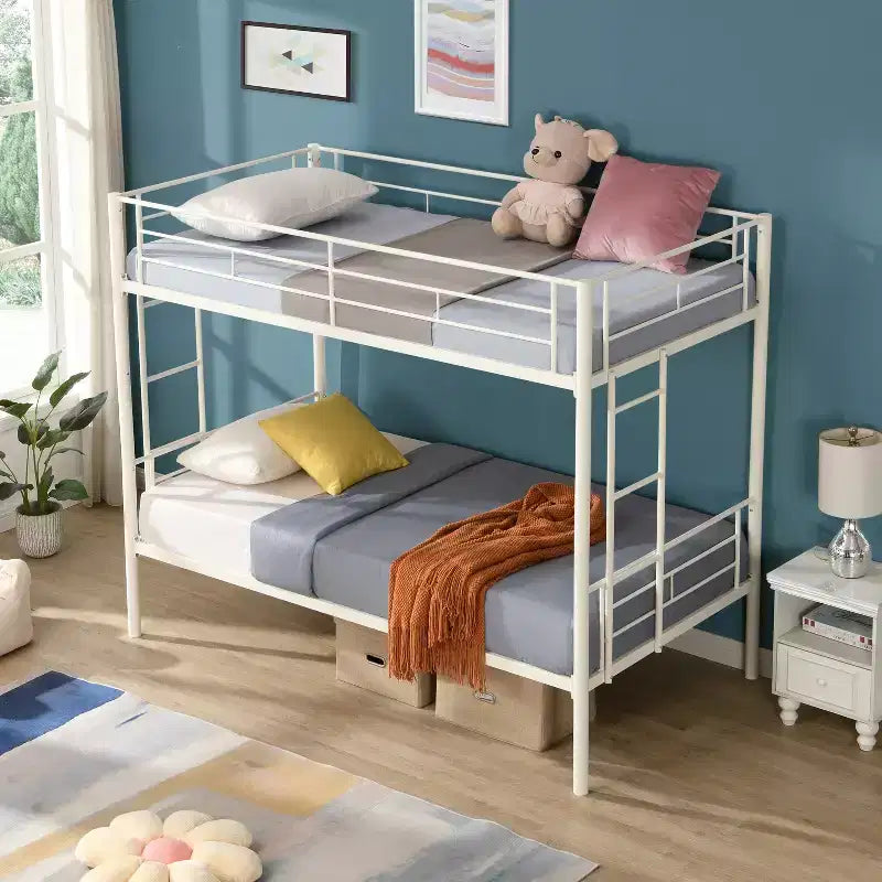 Bellemave Letto a castello in metallo a due piazze con ringhiera e scaletta, letto convertibile resistente per bambini, ragazzi e adulti, bianco