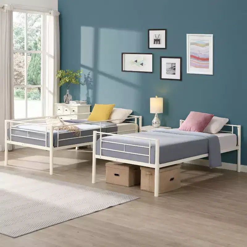 Bellemave Letto a castello in metallo a due piazze con ringhiera e scaletta, letto convertibile resistente per bambini, ragazzi e adulti, bianco