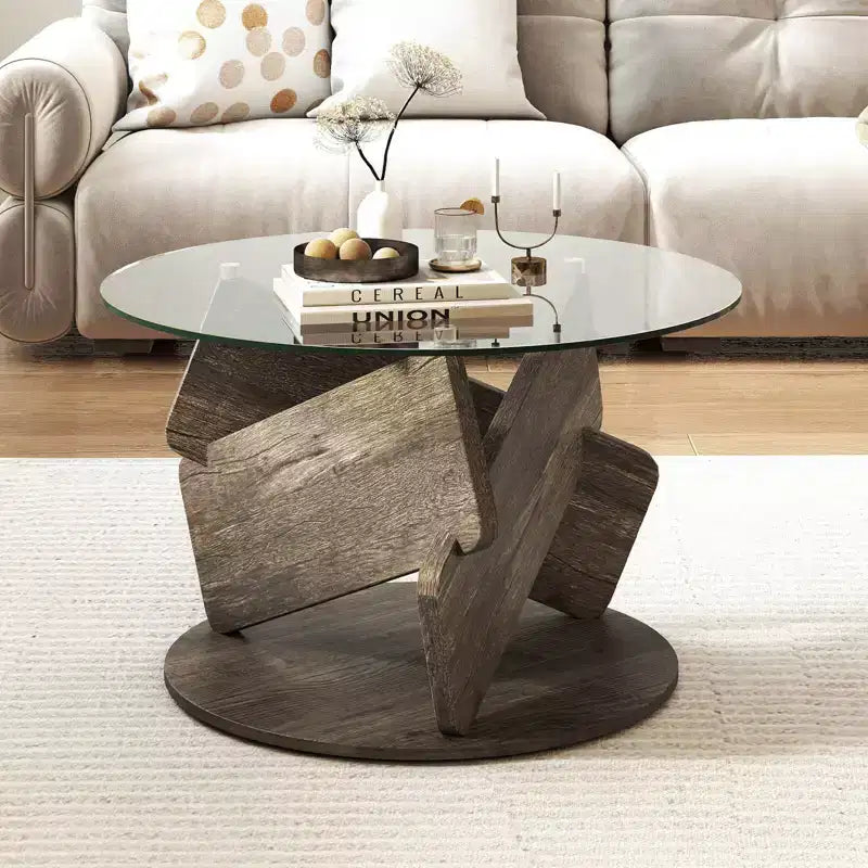 Tavolino da caffè rotondo Costway, 32" (81 cm), moderno, con piano in vetro temperato trasparente