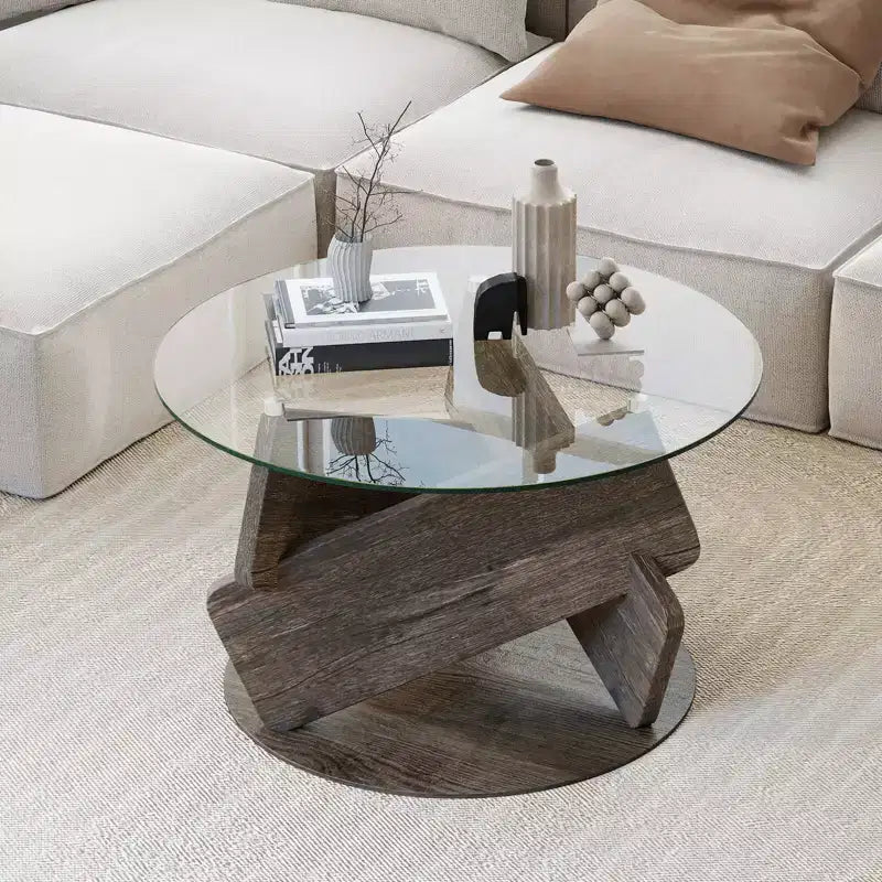 Tavolino da caffè rotondo Costway, 32" (81 cm), moderno, con piano in vetro temperato trasparente