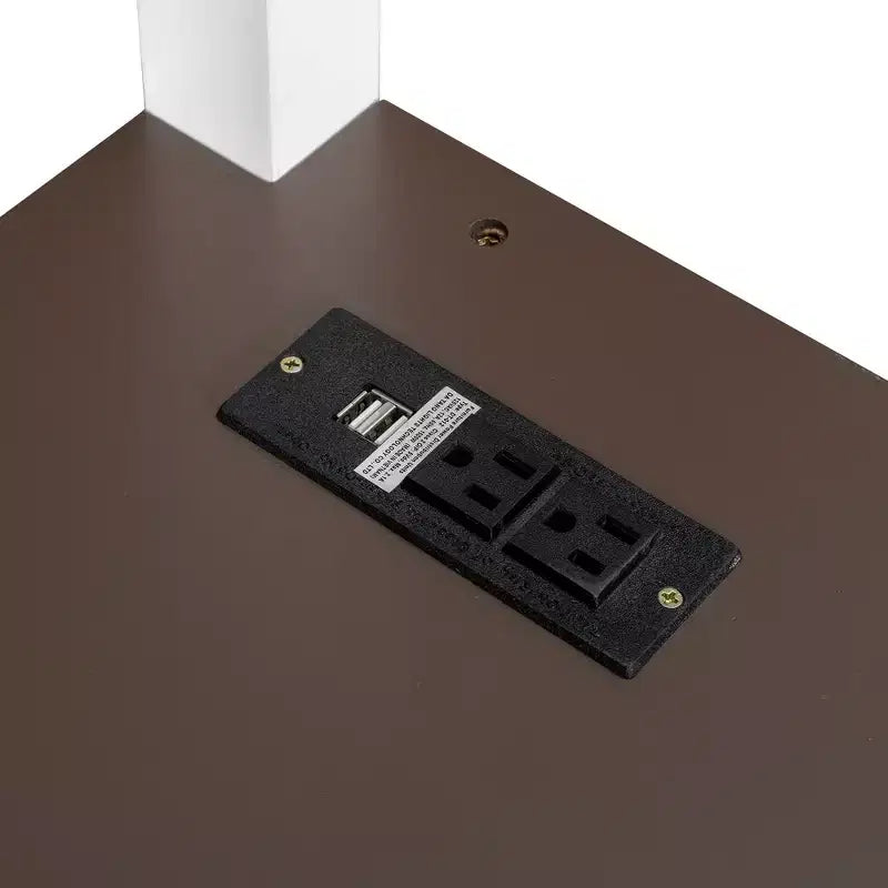 Letto a soppalco Queen Size con scrivania e mensole integrate, struttura in legno salvaspazio con box contenitore e USB, bianco