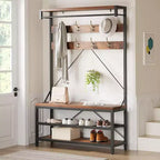 Appendiabiti Panca Scarpiera 183 cm di Altezza, Scarpiera da Ingresso con Scaffale Contenitore e Ganci, Mobiletto Industriale Rimovibile con Cornice in Metallo per la Casa