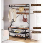 Appendiabiti Panca Scarpiera 183 cm di Altezza, Scarpiera da Ingresso con Scaffale Contenitore e Ganci, Mobiletto Industriale Rimovibile con Cornice in Metallo per la Casa