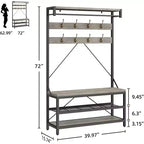 Appendiabiti Panca Scarpiera 183 cm di Altezza, Scarpiera da Ingresso con Scaffale Contenitore e Ganci, Mobiletto Industriale Rimovibile con Cornice in Metallo per la Casa