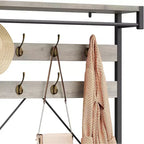 Appendiabiti Panca Scarpiera 183 cm di Altezza, Scarpiera da Ingresso con Scaffale Contenitore e Ganci, Mobiletto Industriale Rimovibile con Cornice in Metallo per la Casa