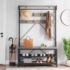 Appendiabiti Panca Scarpiera 183 cm di Altezza, Scarpiera da Ingresso con Scaffale Contenitore e Ganci, Mobiletto Industriale Rimovibile con Cornice in Metallo per la Casa