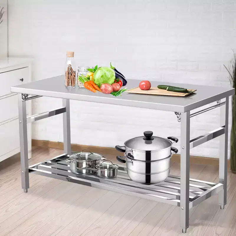 Tavolo da lavoro pieghevole in acciaio inox per uso intensivo con ripiano inferiore regolabile, banco da preparazione certificato NSF per cucina commerciale, panetteria o uso domestico