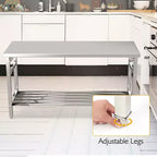 Tavolo da lavoro pieghevole in acciaio inox per uso intensivo con ripiano inferiore regolabile, banco da preparazione certificato NSF per cucina commerciale, panetteria o uso domestico