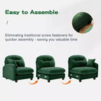 Divano componibile a U a 3 posti beige in ciniglia con 2 pouf e 2 cuscini decorativi per soggiorno