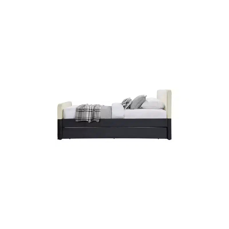 Meridian Furniture, Letto Matrimoniale a Scomparsa/Contenitore in Velluto Nero e Crema Ivy