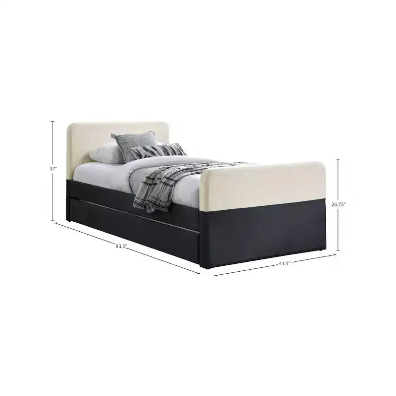 Meridian Furniture, Letto Matrimoniale a Scomparsa/Contenitore in Velluto Nero e Crema Ivy