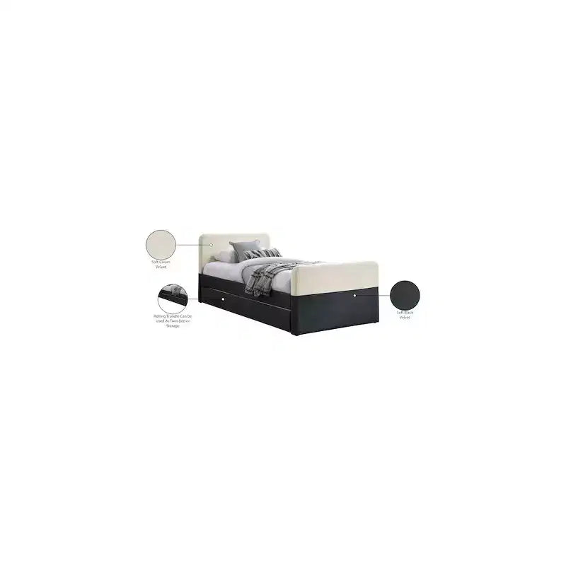 Meridian Furniture, Letto Matrimoniale a Scomparsa/Contenitore in Velluto Nero e Crema Ivy