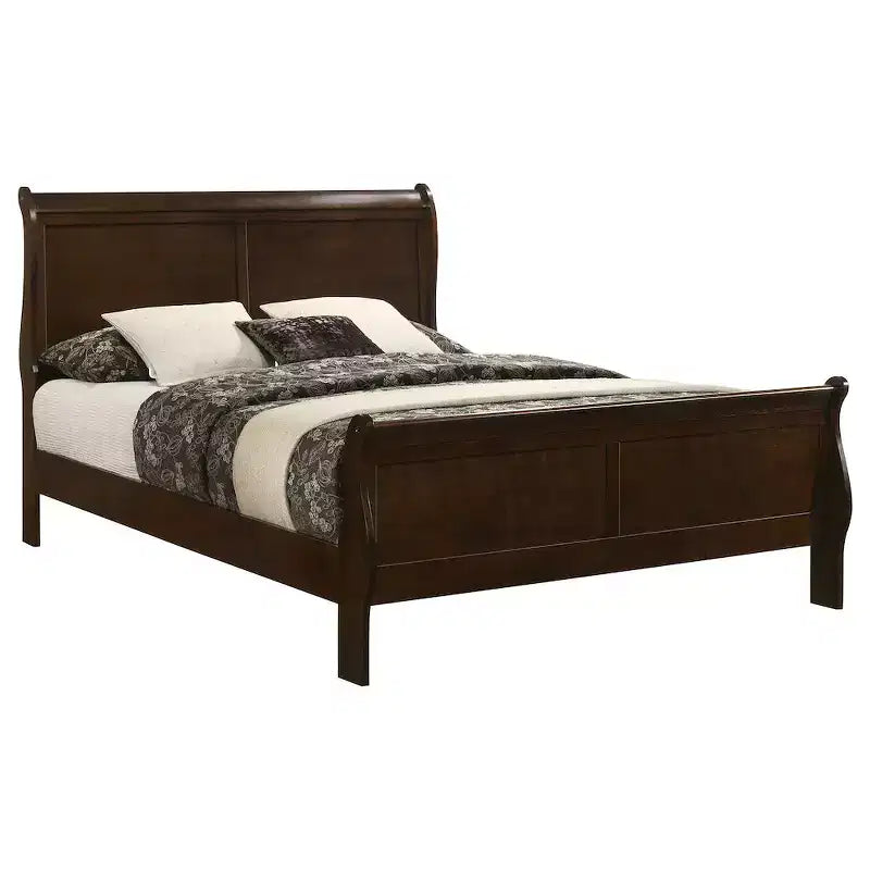 Coaster, letto a slitta king size orientale Louis Philippe in legno color cappuccino