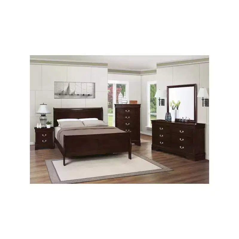Coaster, letto a slitta king size orientale Louis Philippe in legno color cappuccino