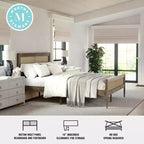 Letto a piattaforma Martha Stewart Jax in legno massello con testiera e pediera in rattan, non richiede rete a molle