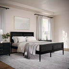 Letto a piattaforma Martha Stewart Jax in legno massello con testiera e pediera in rattan, non richiede rete a molle