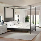 Letto a baldacchino a piattaforma Martha Stewart Hayes Queen Size in legno massiccio con testiera e pediera in legno, non è necessaria la rete, grigio scuro