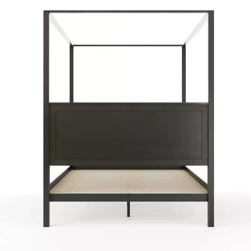 Letto a baldacchino a piattaforma Martha Stewart Hayes Queen Size in legno massiccio con testiera e pediera in legno, non è necessaria la rete, grigio scuro