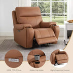 Poltrona reclinabile elettrica zero gravity Spruce & Spring in vera pelle con porte di ricarica