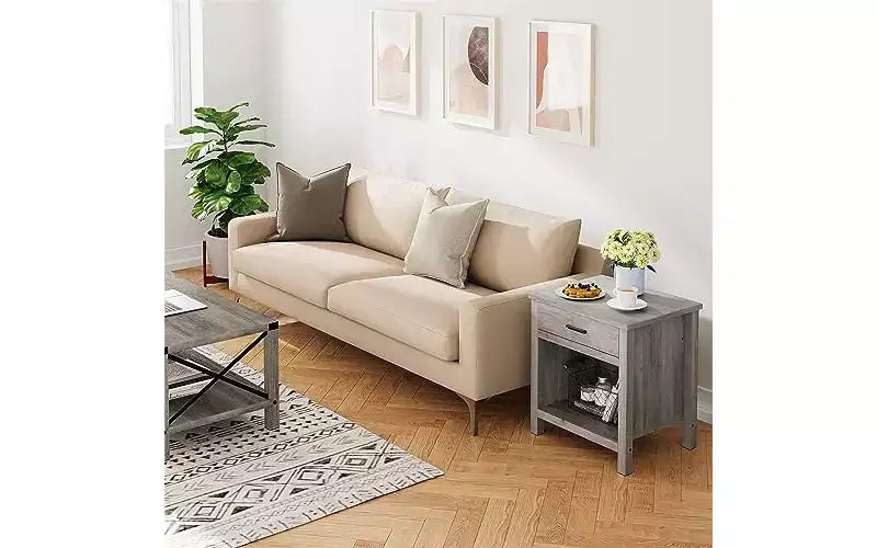 Comodino GustoWave 22 con cassetto, comodino grigio con ripiano portaoggetti per soggiorno, tavolino da notte in legno per camera da letto, cameretta, ufficio