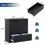 TROPOW Classificatore Laterale a 3 Cassetti - Mobiletto in Metallo Nero con Serratura per Documenti Letter/Legal/A4 (Uso Domestico/Ufficio)