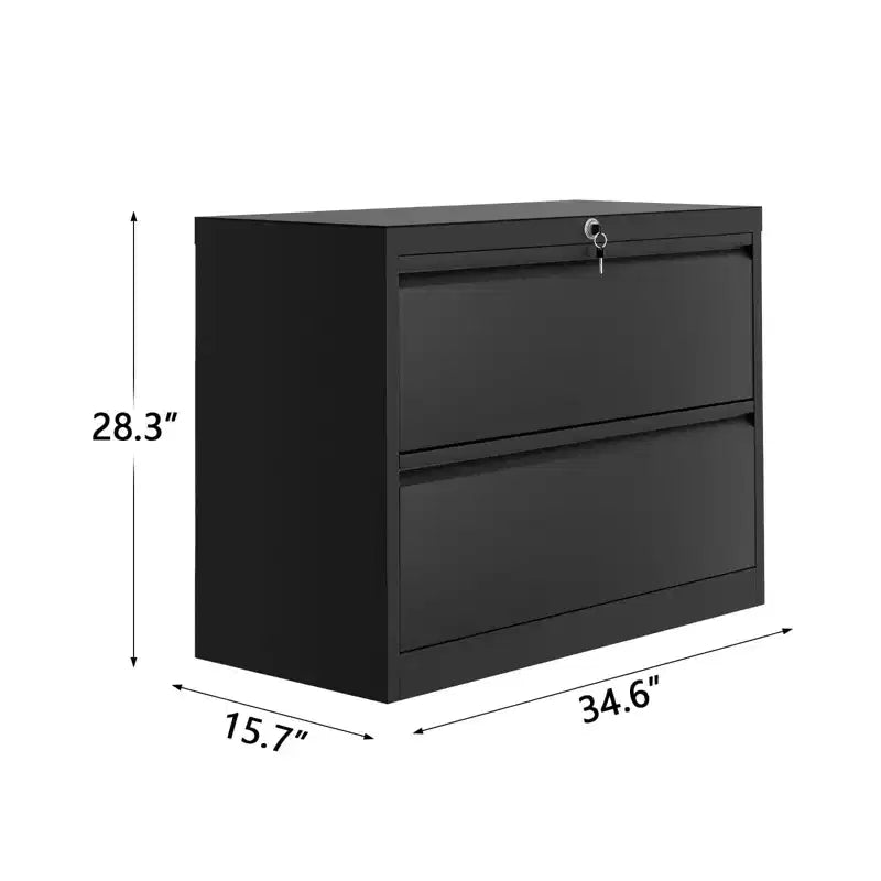 TROPOW 39,4x19,7x8,1 Cassettiera Laterale a 2 Cassetti - Metallo Resistente Nero con Serratura per Documenti Letter/Legal (Uso Domestico/Ufficio)