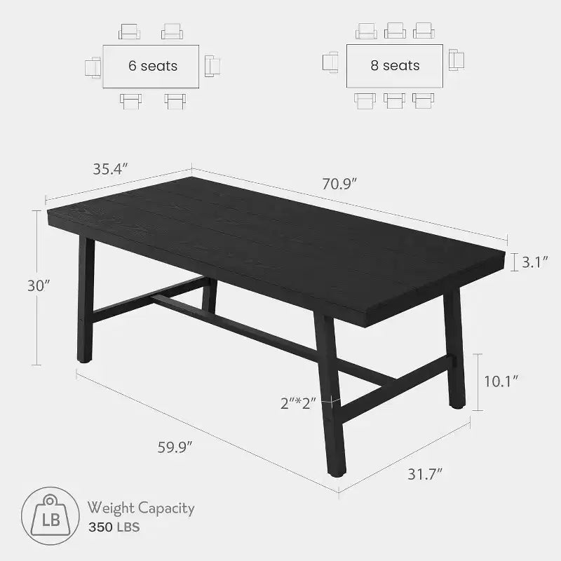 Tavolo da pranzo grande e lungo 180 cm per 6-8 persone, tavolo da cucina in legno con gambe robuste per cucina, sala da pranzo
