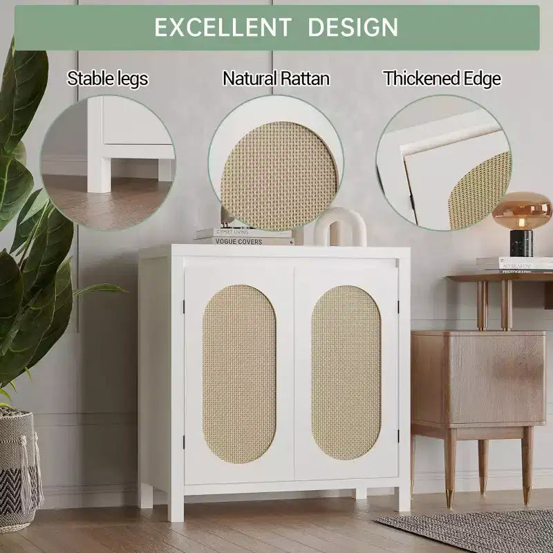 Mobiletto contenitore in rattan GustoWave con ante in PVC intrecciato, credenza/buffet in legno con ripiano regolabile, mobiletto bar in legno
